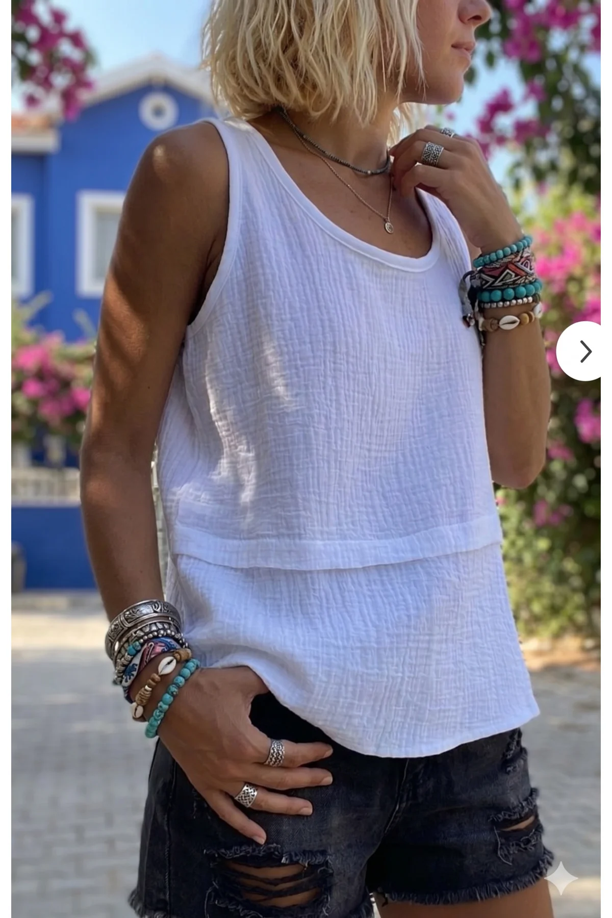 Kadın Beyaz %100 Pamuk Muslin Pis Dikiş Askılı Katlı Salaş Basic 