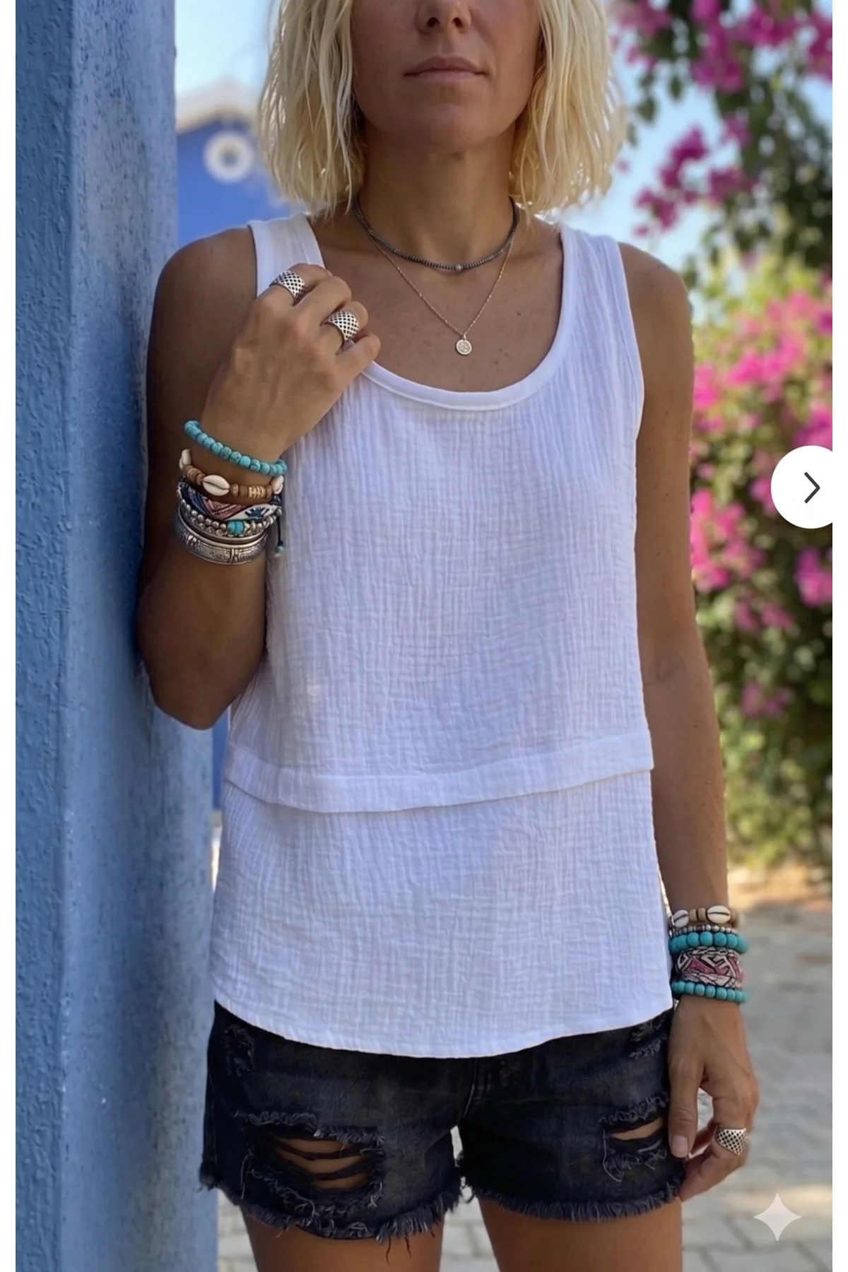 Kadın Beyaz %100 Pamuk Muslin Pis Dikiş Askılı Katlı Salaş Basic 