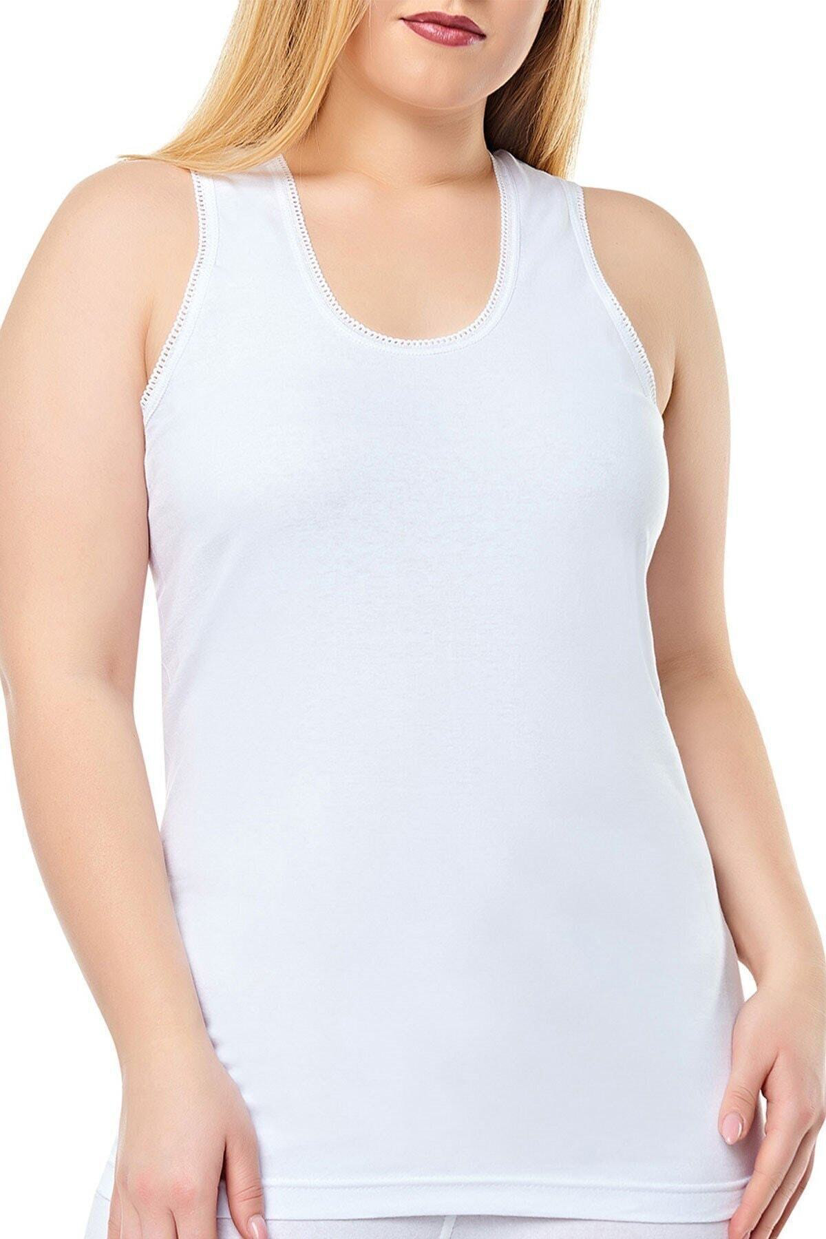 Kadın Beyaz 6 Adet Yıldızı Büyük Beden Battal Atlet