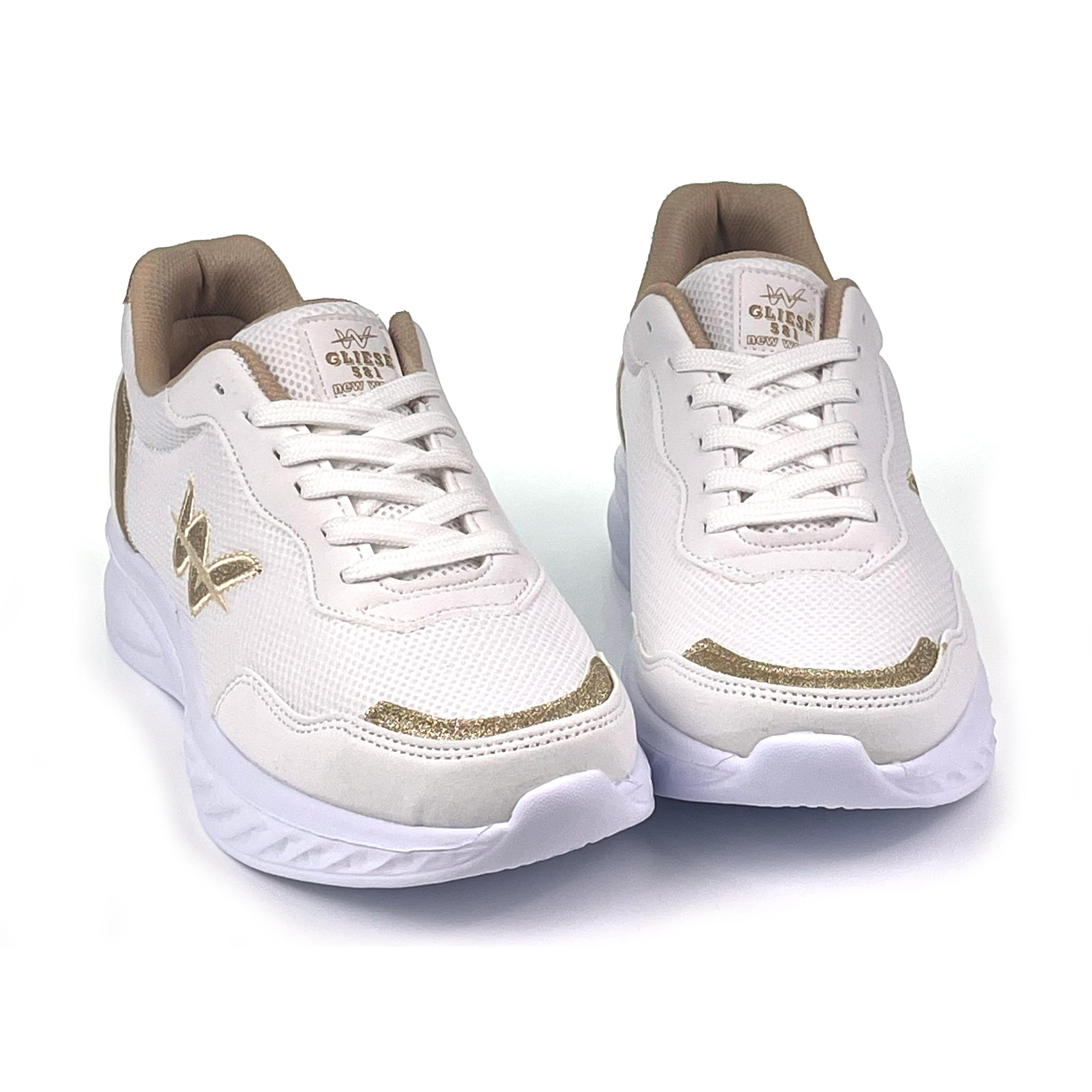 Kajila Kadın Beyaz Altın Hafif Fileli Günlük Rahat Sneaker Spor Ayakkabı