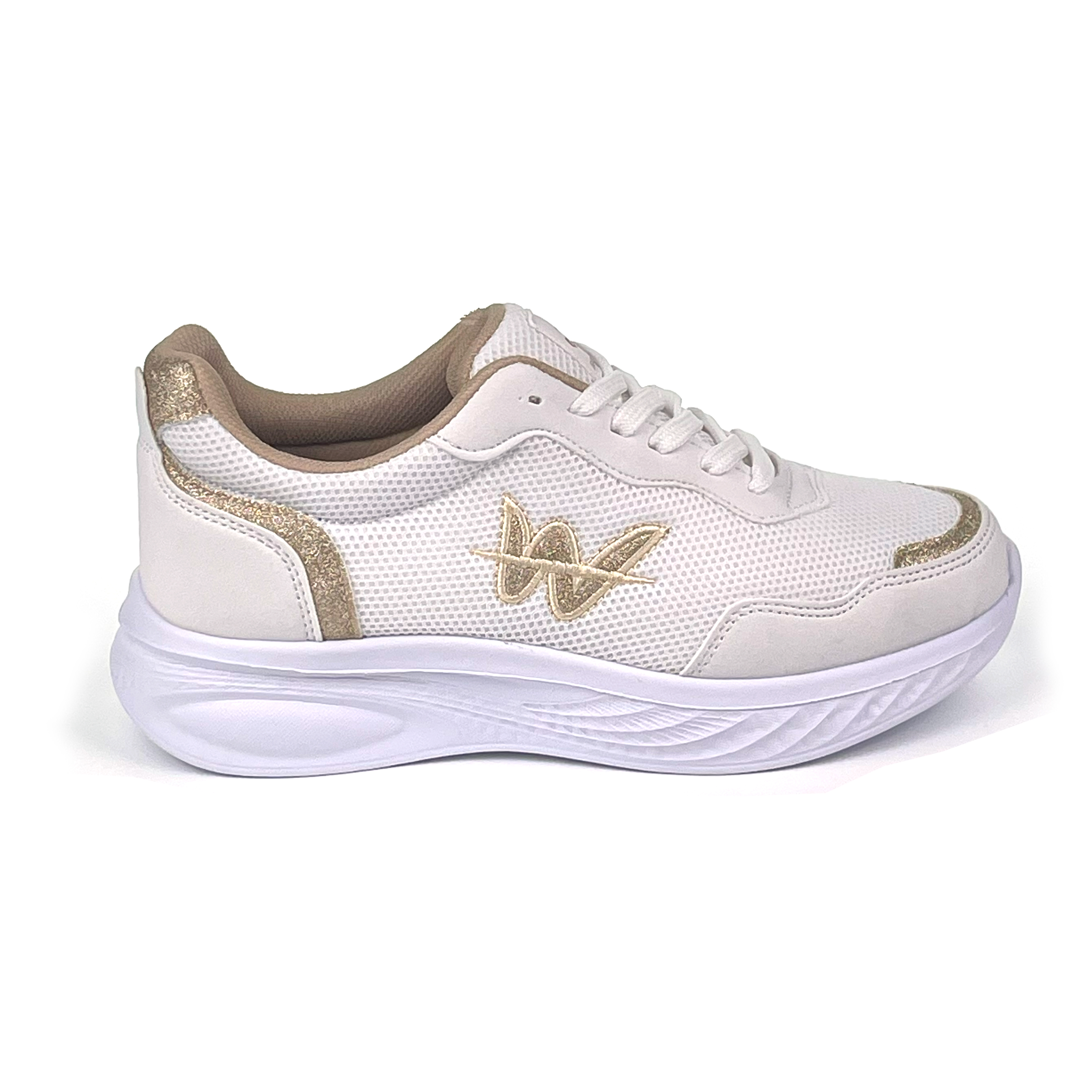 Kajila Kadın Beyaz Altın Hafif Fileli Günlük Rahat Sneaker Spor Ayakkabı