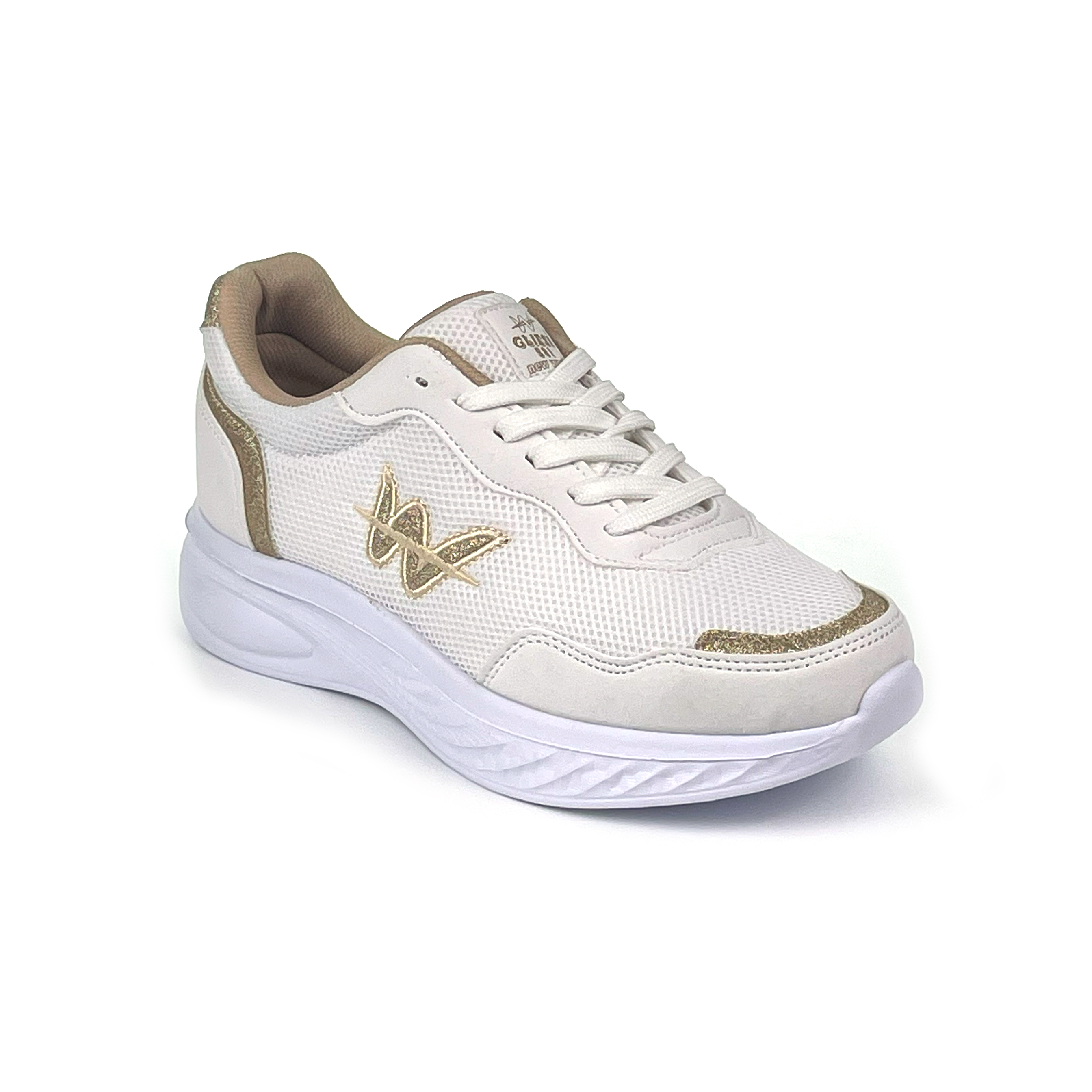 Kajila Kadın Beyaz Altın Hafif Fileli Günlük Rahat Sneaker Spor Ayakkabı