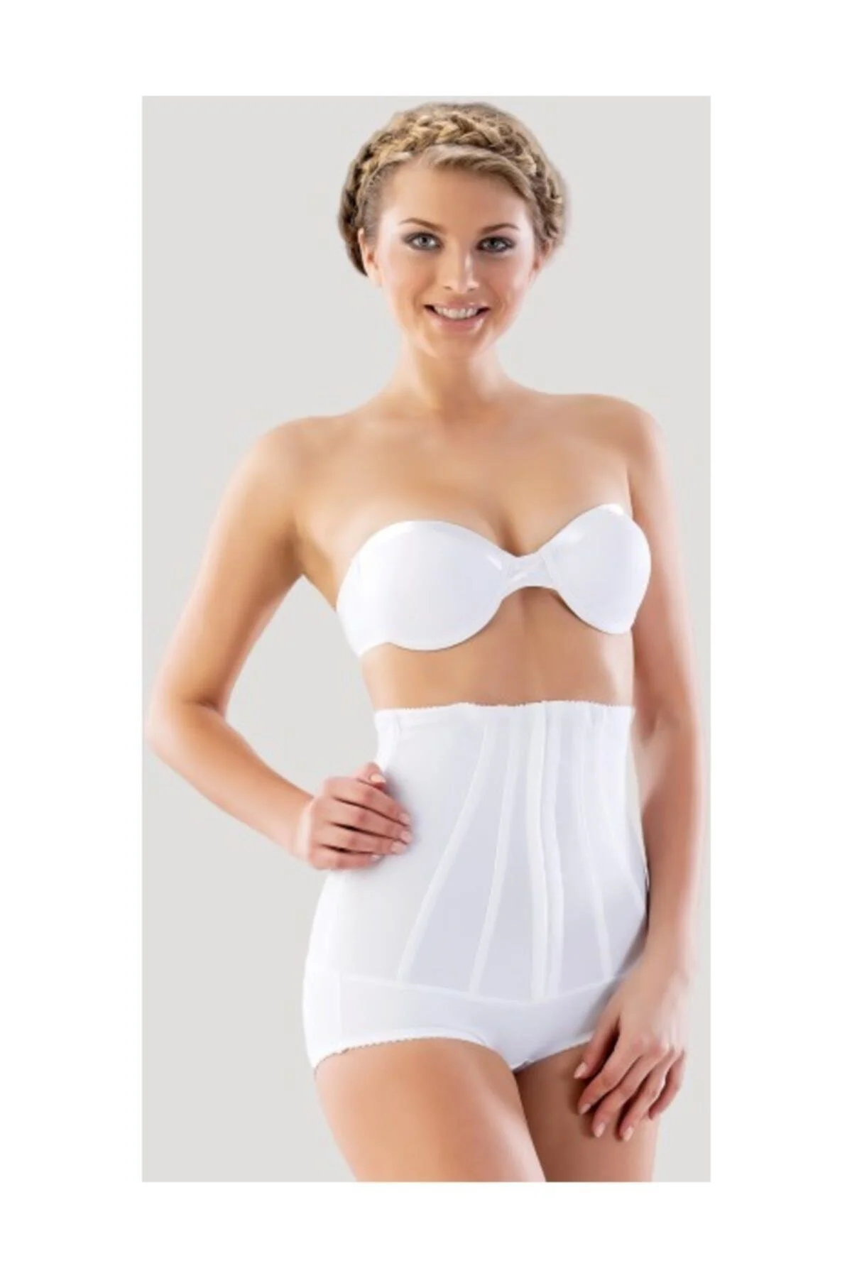 Kadın Beyaz Balenli Mideli Lazer Kesim Slip Korse  2824