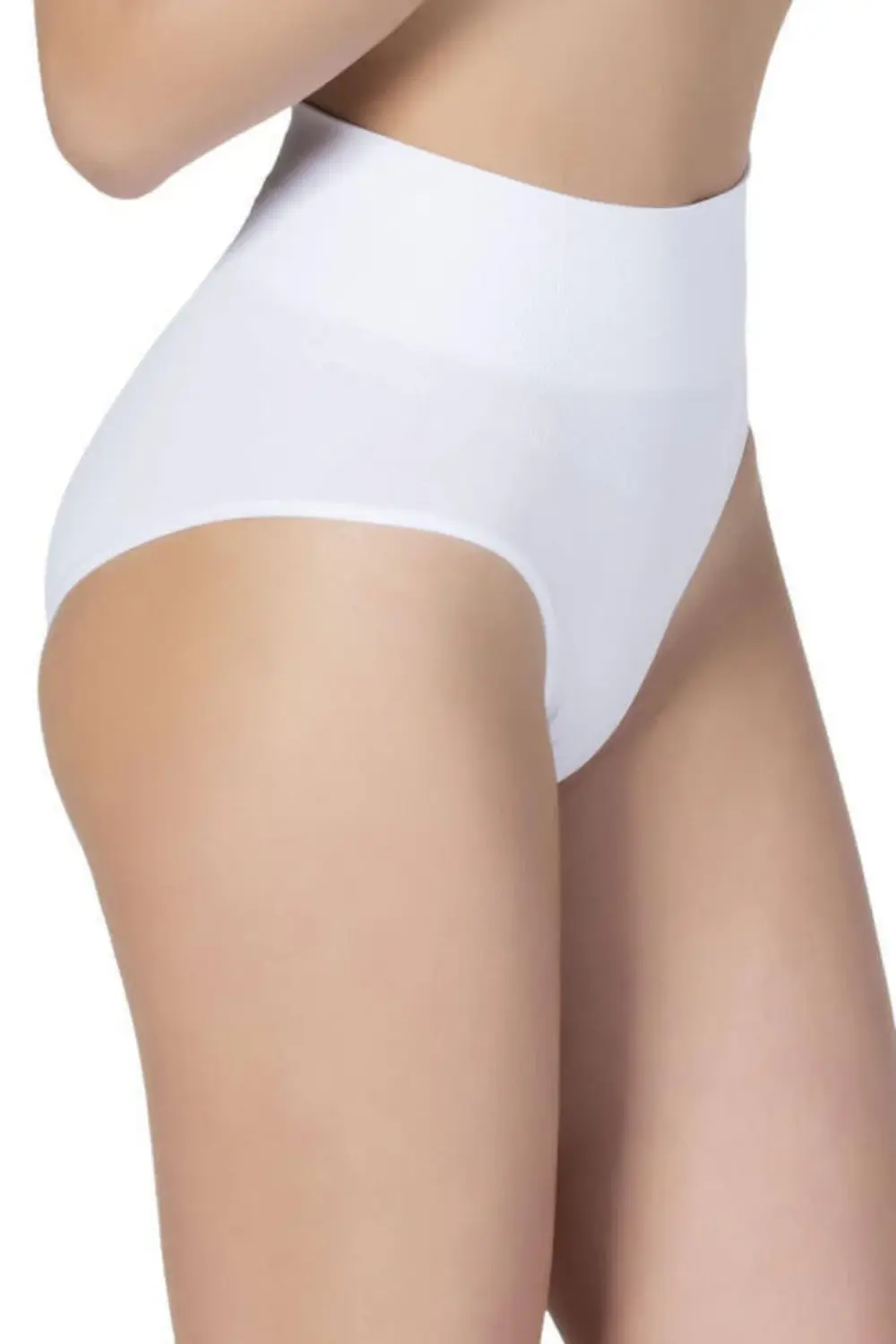 Kadın Beyaz Dikişsiz Yüksek Bel Bato Kesim Slip Korse 5205