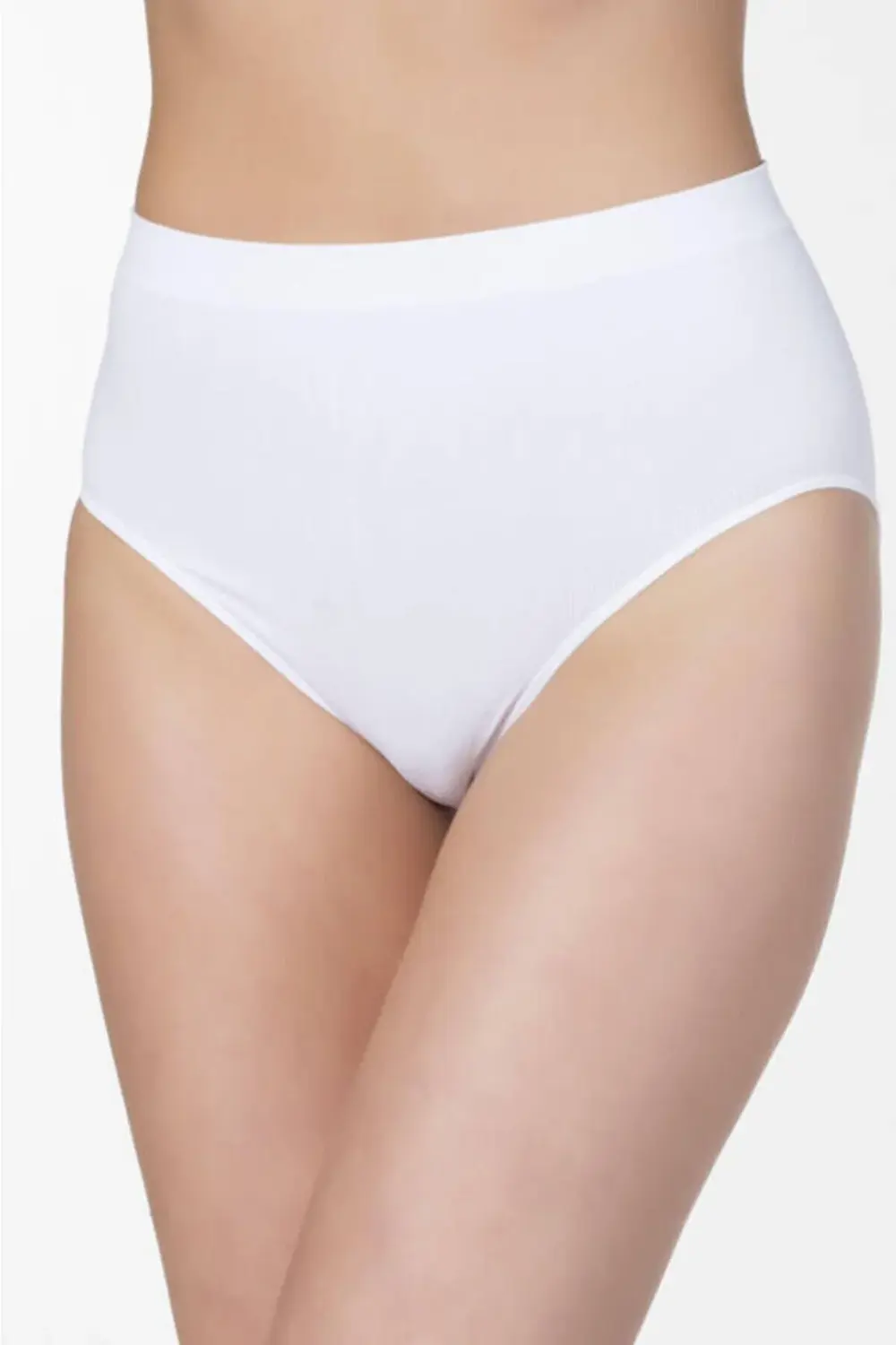 Kadın Beyaz Dikişsiz Yüksek Bel Bato Kesim Slip Korse 5205