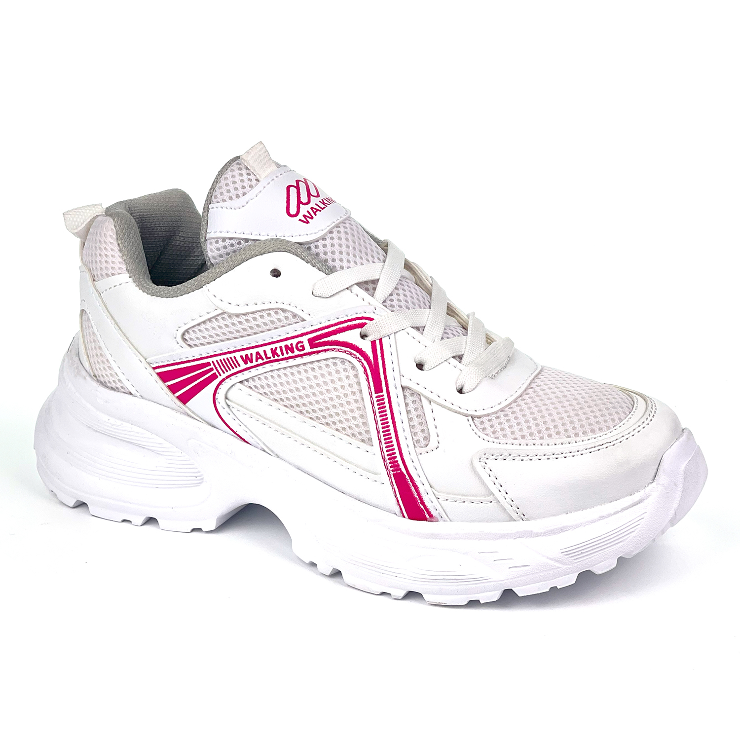 Kadın Beyaz Fuşya Hafif Fileli Günlük Rahat Sneaker Spor Ayakkabı
