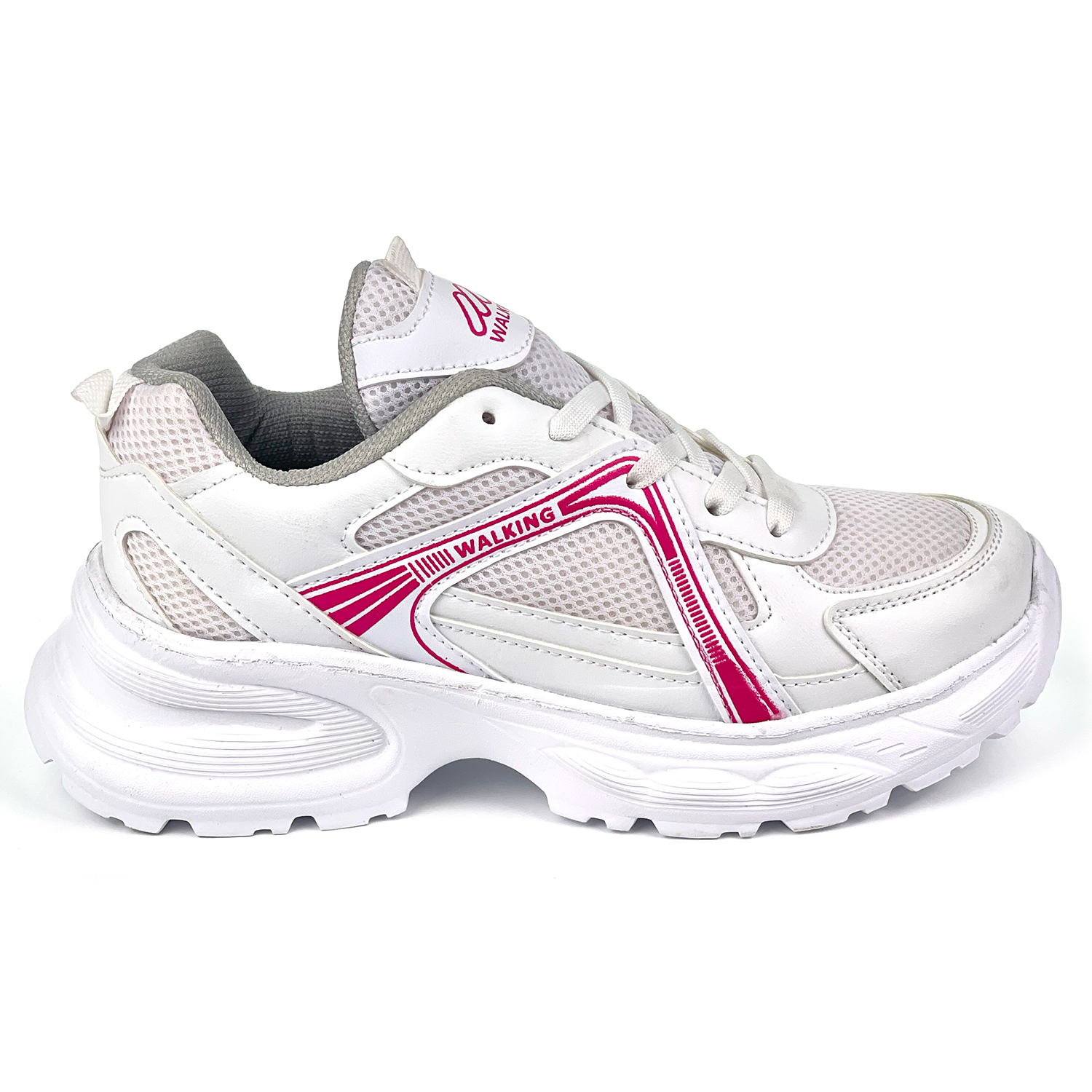 Kadın Beyaz Fuşya Hafif Fileli Günlük Rahat Sneaker Spor Ayakkabı