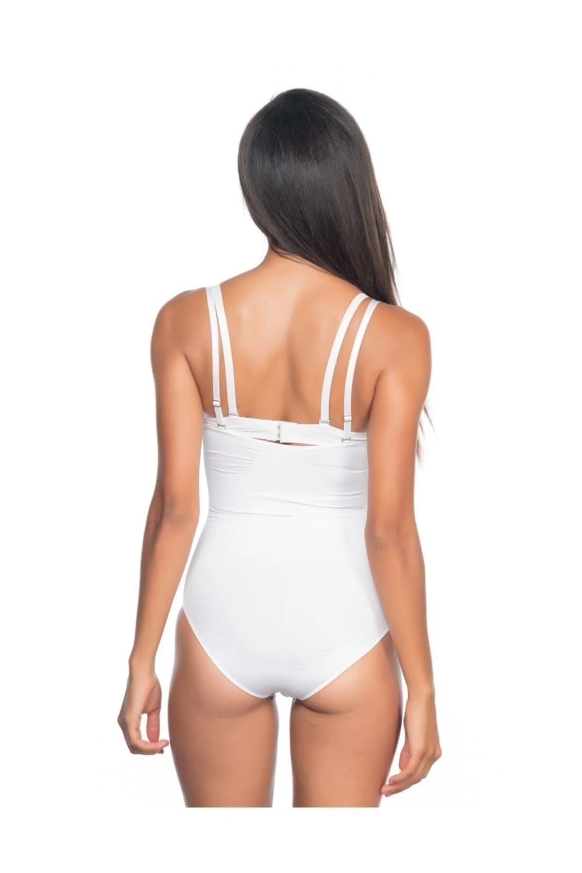 Kadın Beyaz  Göğsü Açık Desenli Slip Boy Korsesi