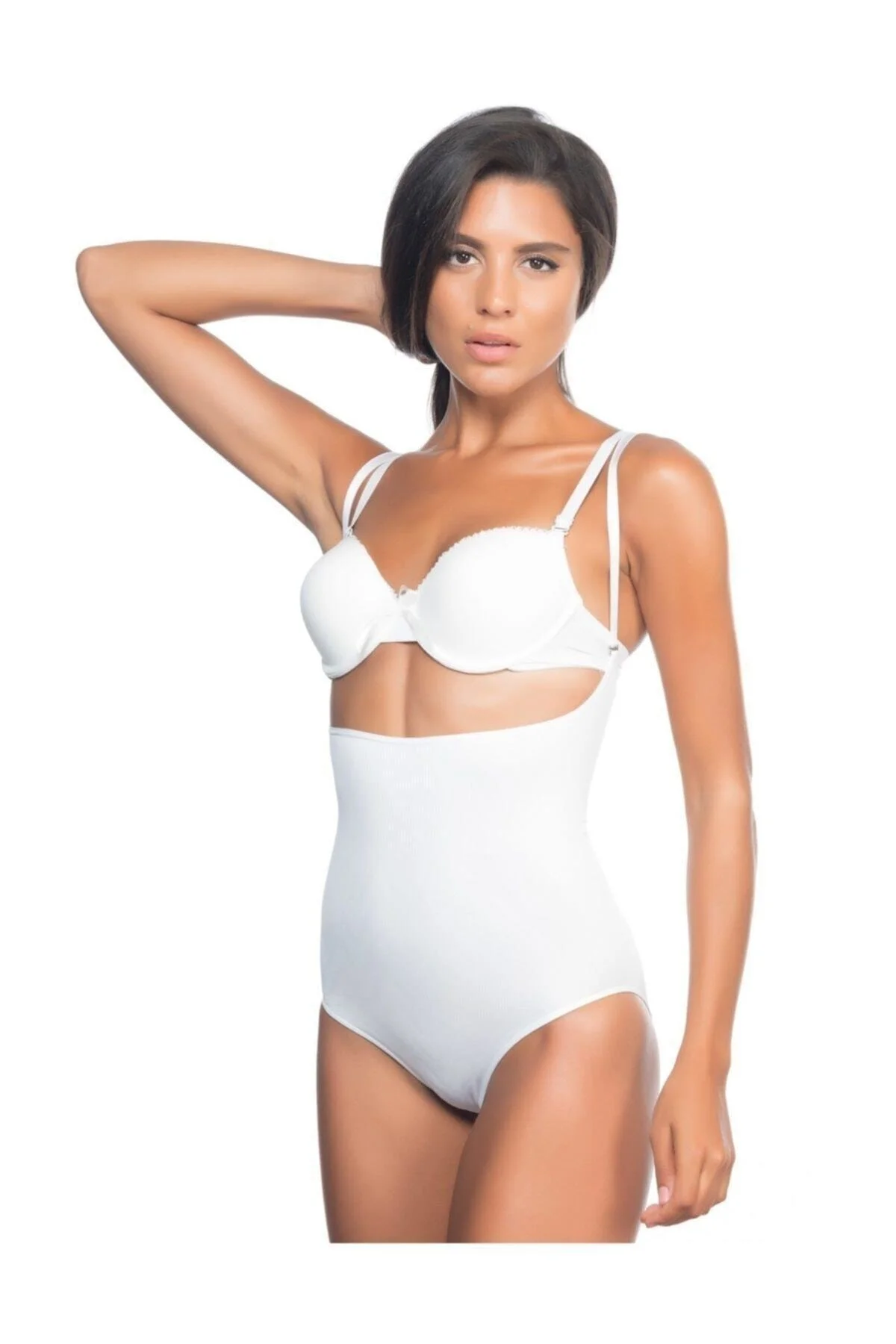 Kadın Beyaz  Göğsü Açık Desenli Slip Boy Korsesi