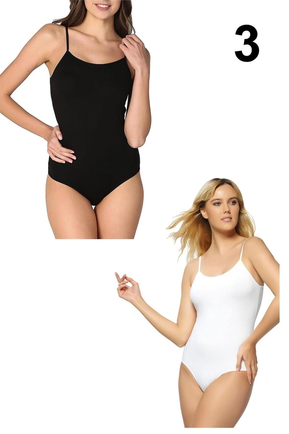 Kadın Beyaz İp Askılı Kancalı Çıt Çıtlı Body 3'lü