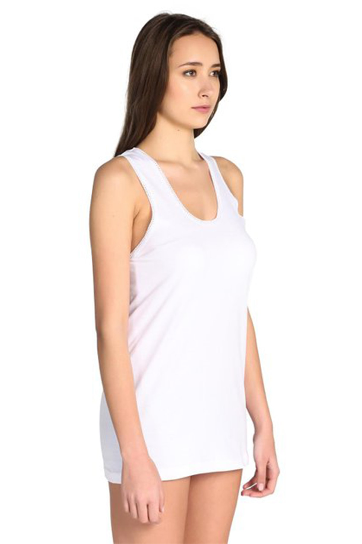 Kadın Beyaz Kalın Askılı Pamuk Penye Kaşkorse Atlet 6'lı