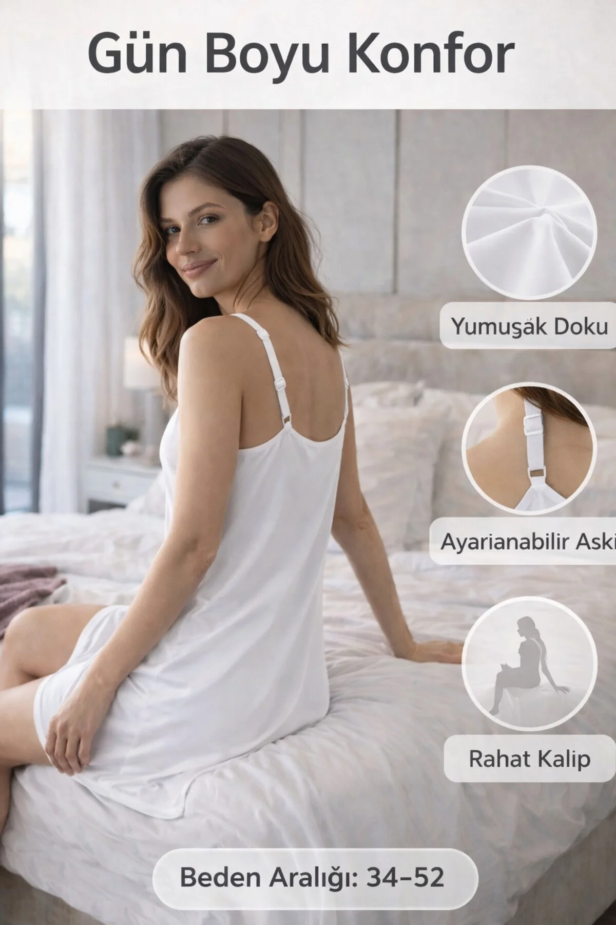 KADIN BEYAZ KOMBİNEZON - AYAR ASKILI, ZARAFETİ HİSSET