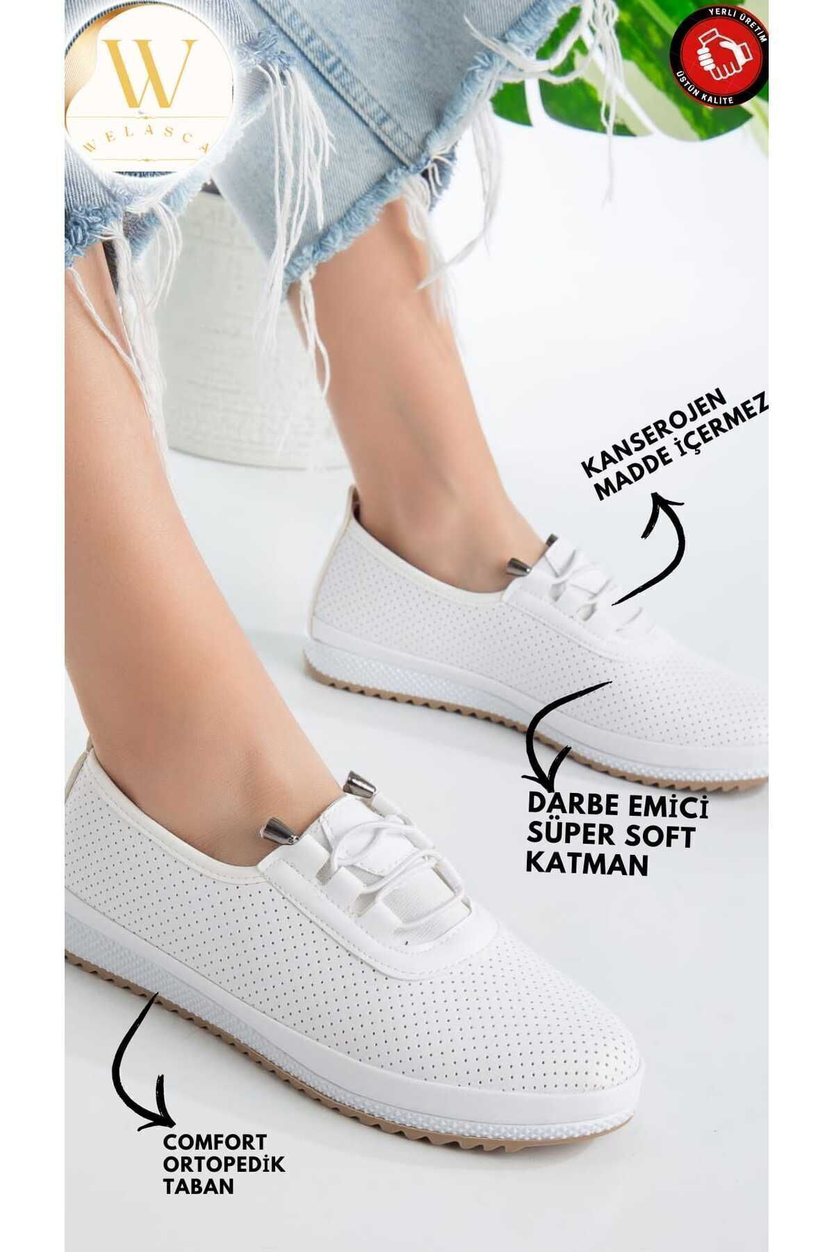 Kadın Beyaz Lazer Kesim Spor Günlük Ayakkabı