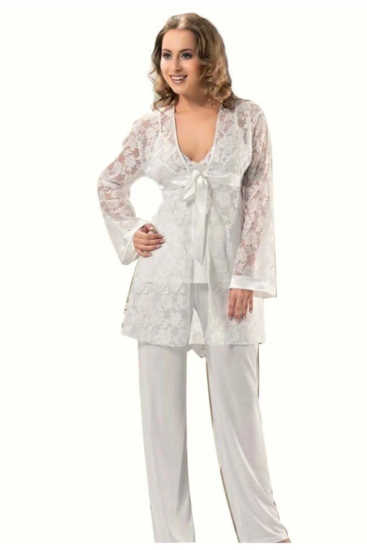 Kadın Beyaz Lohusa Penye Pijama Hırka Takımı 2160