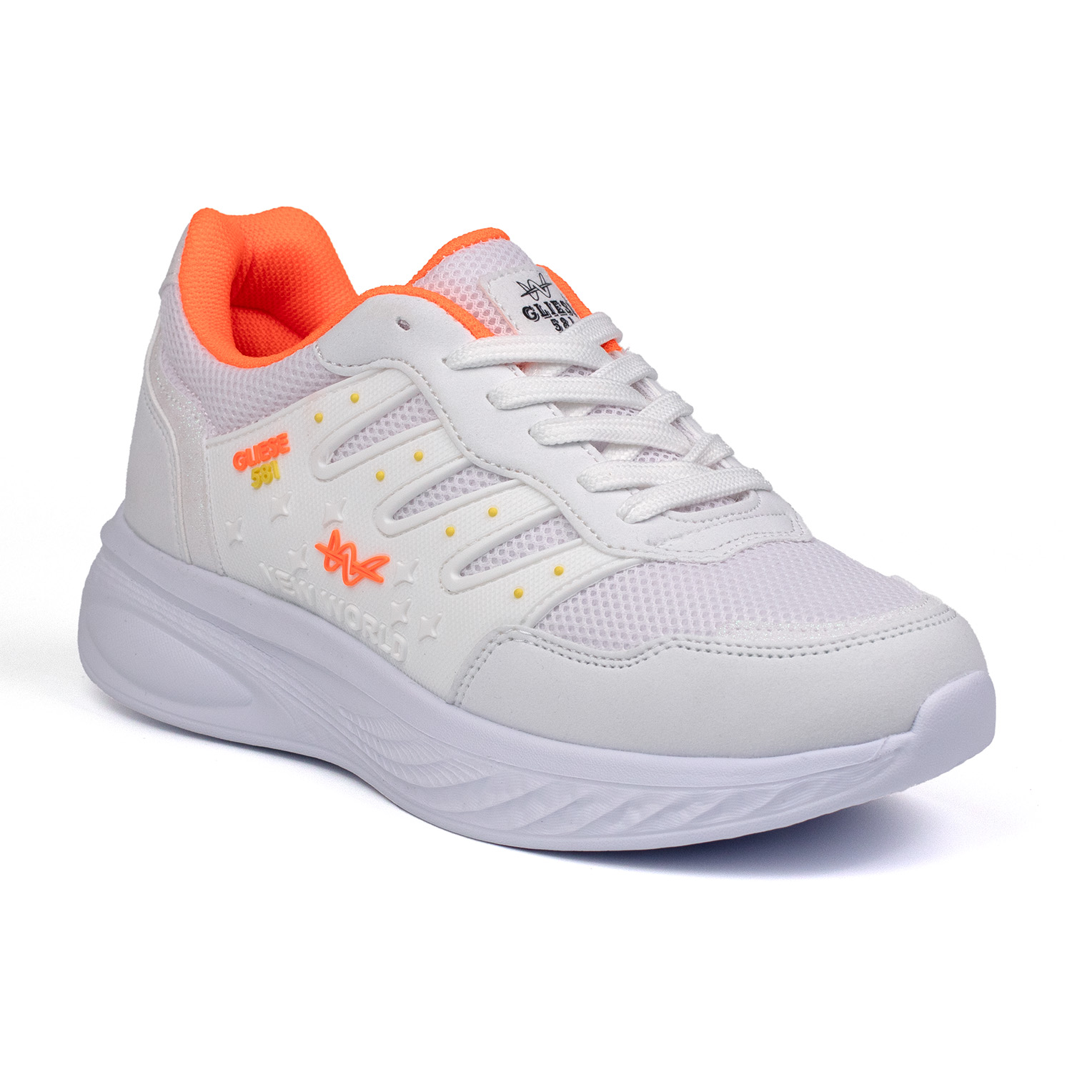 Kajila Kadın Beyaz Oranj Fileli Günlük Rahat Sneaker Spor Ayakkabı