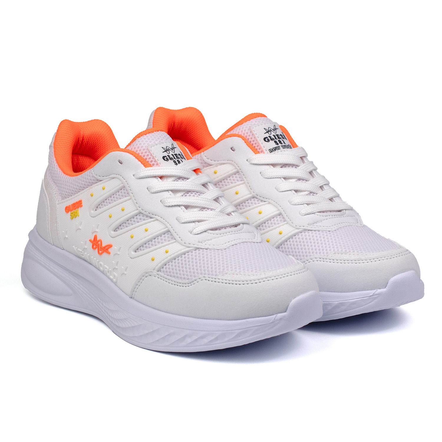 Kajila Kadın Beyaz Oranj Fileli Günlük Rahat Sneaker Spor Ayakkabı