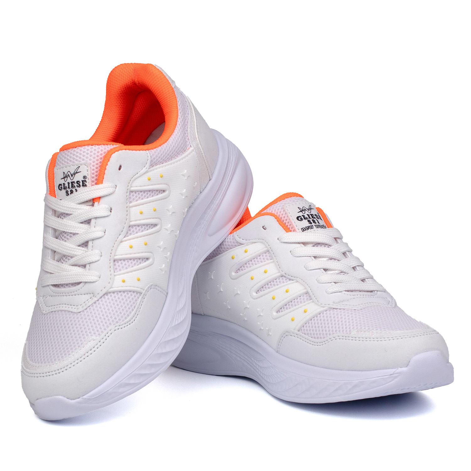 Kajila Kadın Beyaz Oranj Fileli Günlük Rahat Sneaker Spor Ayakkabı