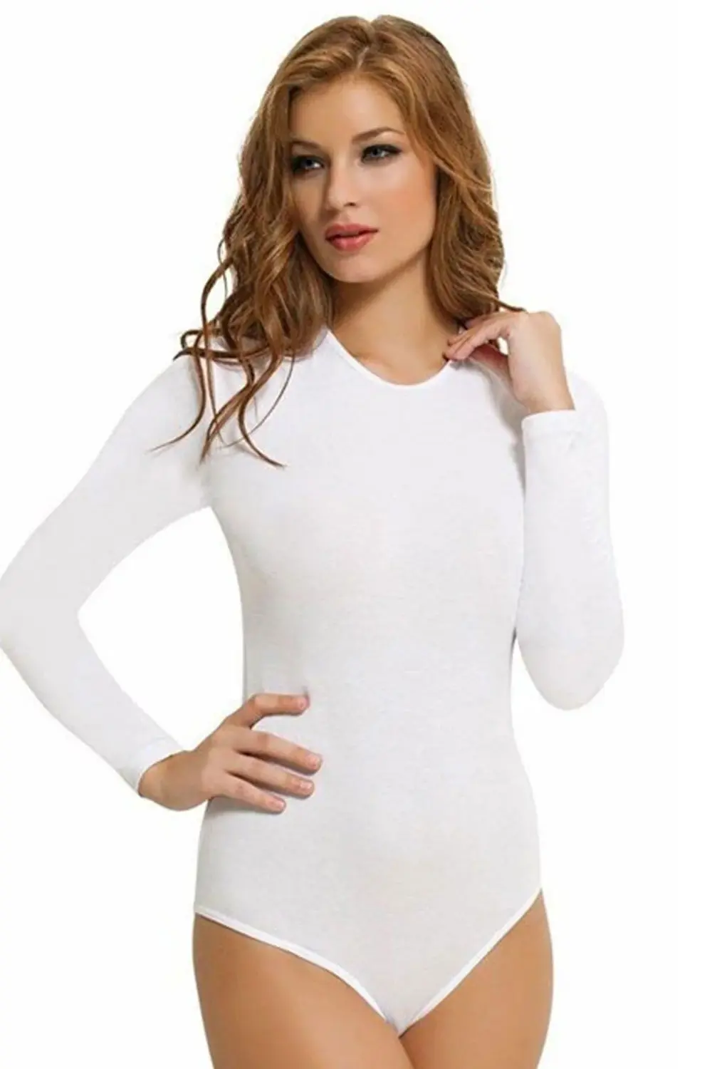 Kadın Beyaz Pamuk Likralı Uzun Kollu Çıtçıtlı Body- 4058 Ant4058