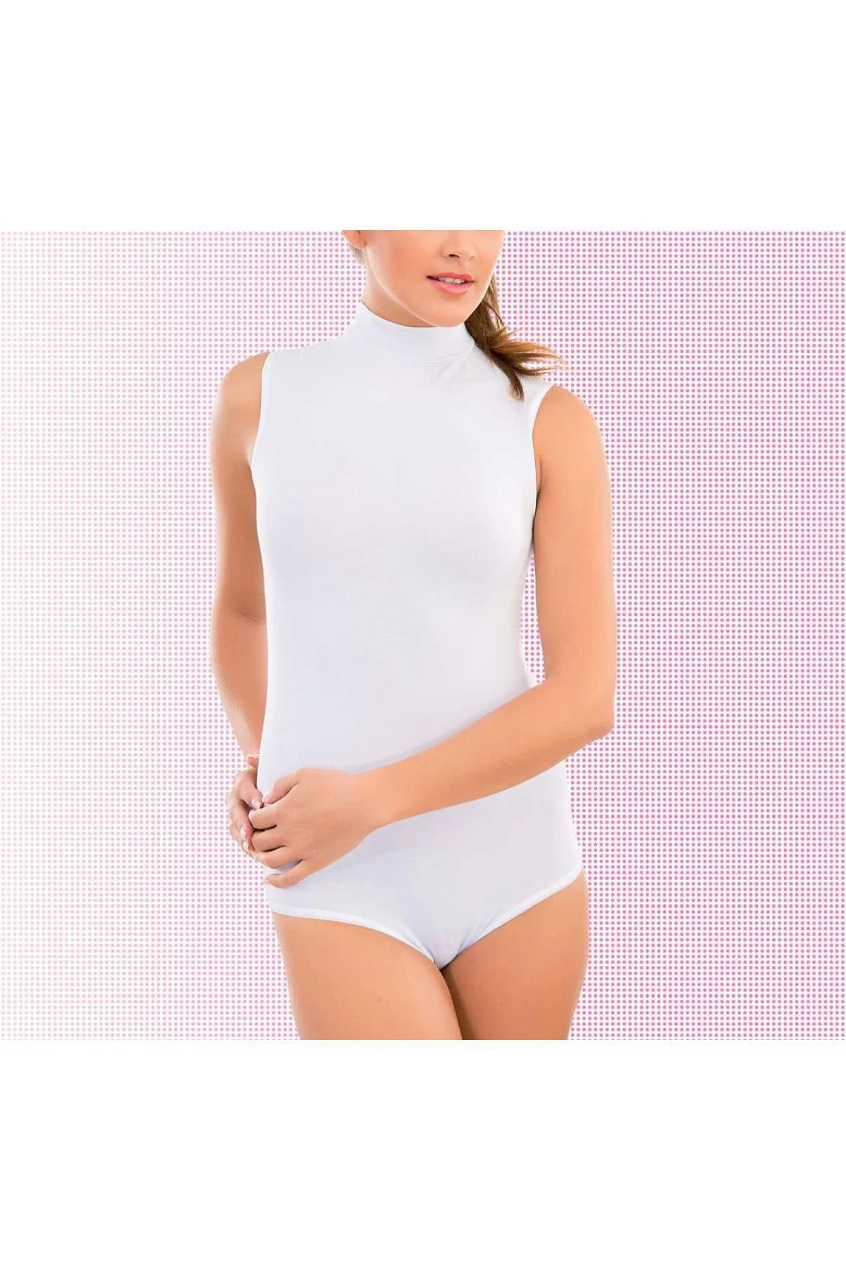 Kadın Beyaz Penye Modal Balıkçı Yaka Çıtçıtlı Body