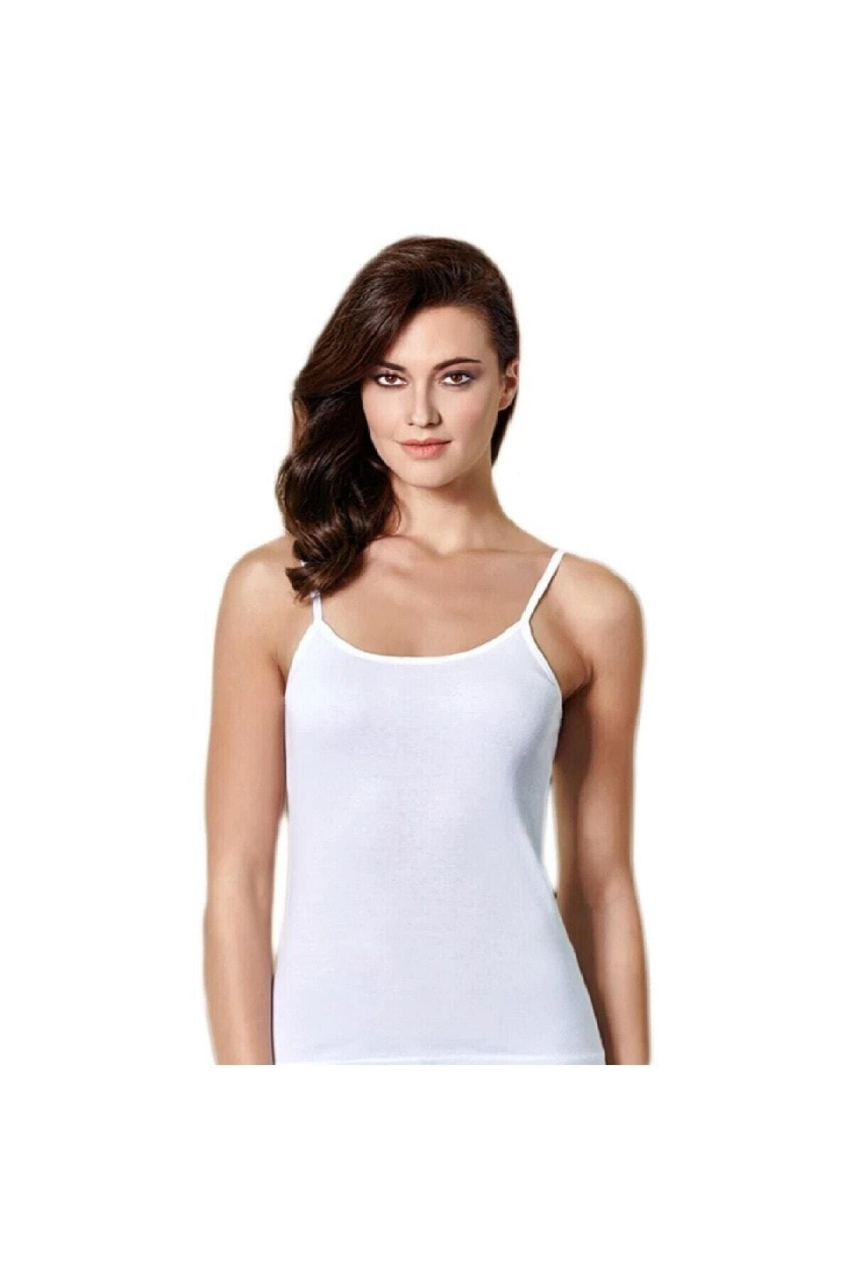 Kadın Beyaz Ribana Mat Biyeli Ip Askılı Atlet 6'lı Paket