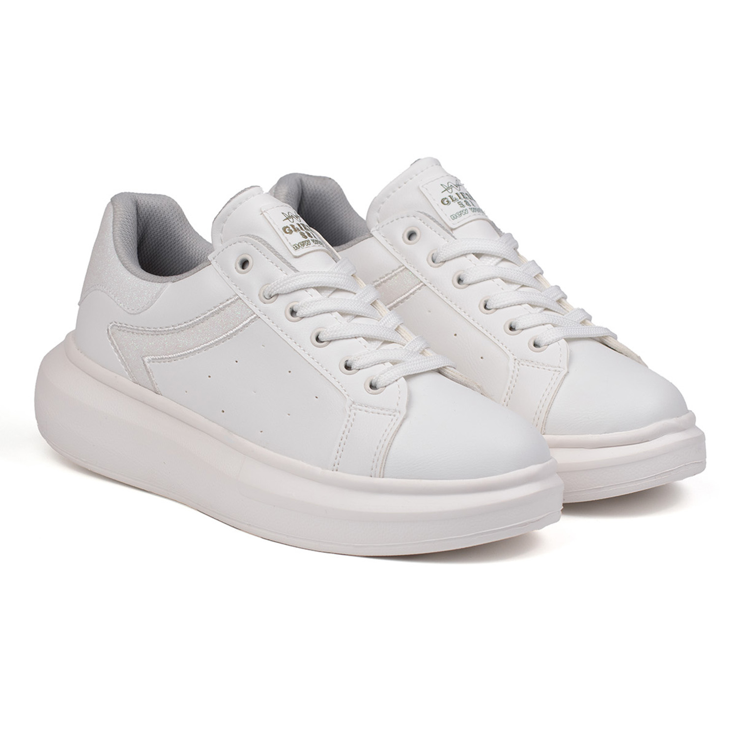 Kadın Beyaz Simli Rahat Günlük Sneaker Spor Ayakkabı Kadın Beyaz Simli Rahat Günlük Sneaker Spor Ayakkabı