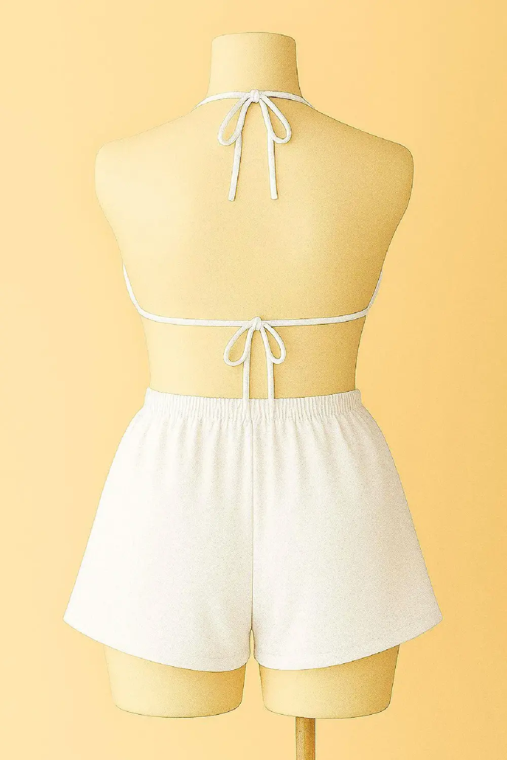 Pilelistore Kadın Beyaz Şortlu Belden Ve Boyundan Bağlamalı Bikini Takımı