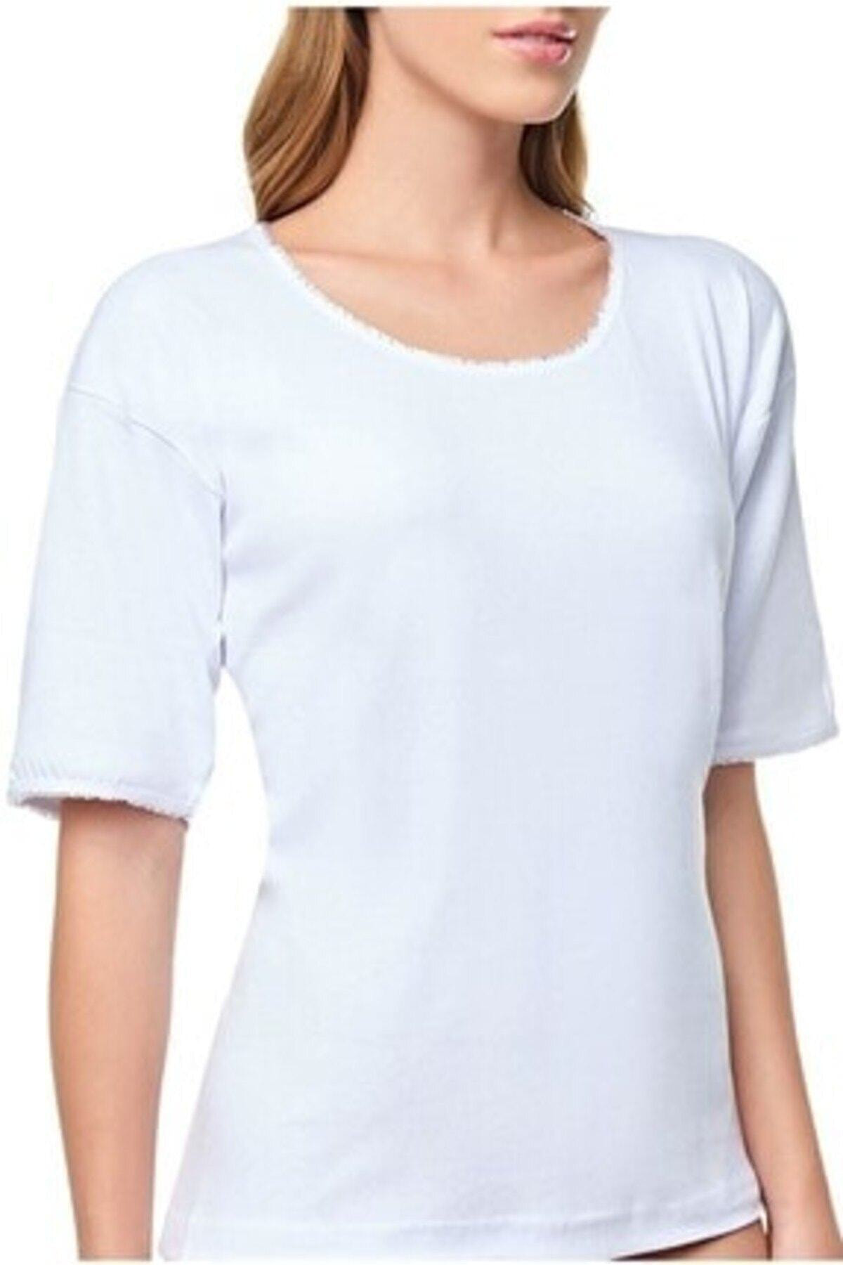 Kadın Beyaz Yarım Kollu Pamuk Penye Kaşkorse Atlet 6'lı