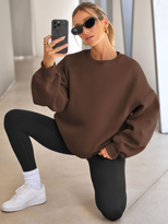 Kadın Bisiklet Yaka Basic Oversize Sweatshirt KAHVE