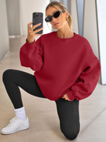 Kadın Bisiklet Yaka Basic Oversize Sweatshirt KIRMIZI