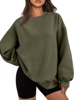 Kadın Bisiklet Yaka Basic Oversize Sweatshirt HAKİ