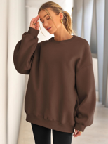 Kadın Bisiklet Yaka Basic Oversize Sweatshirt KAHVE