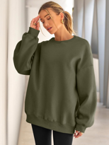 Kadın Bisiklet Yaka Basic Oversize Sweatshirt HAKİ