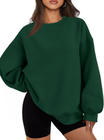 Kadın Bisiklet Yaka Basic Oversize Sweatshirt KOYU YEŞİL