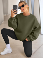 Kadın Bisiklet Yaka Basic Oversize Sweatshirt HAKİ