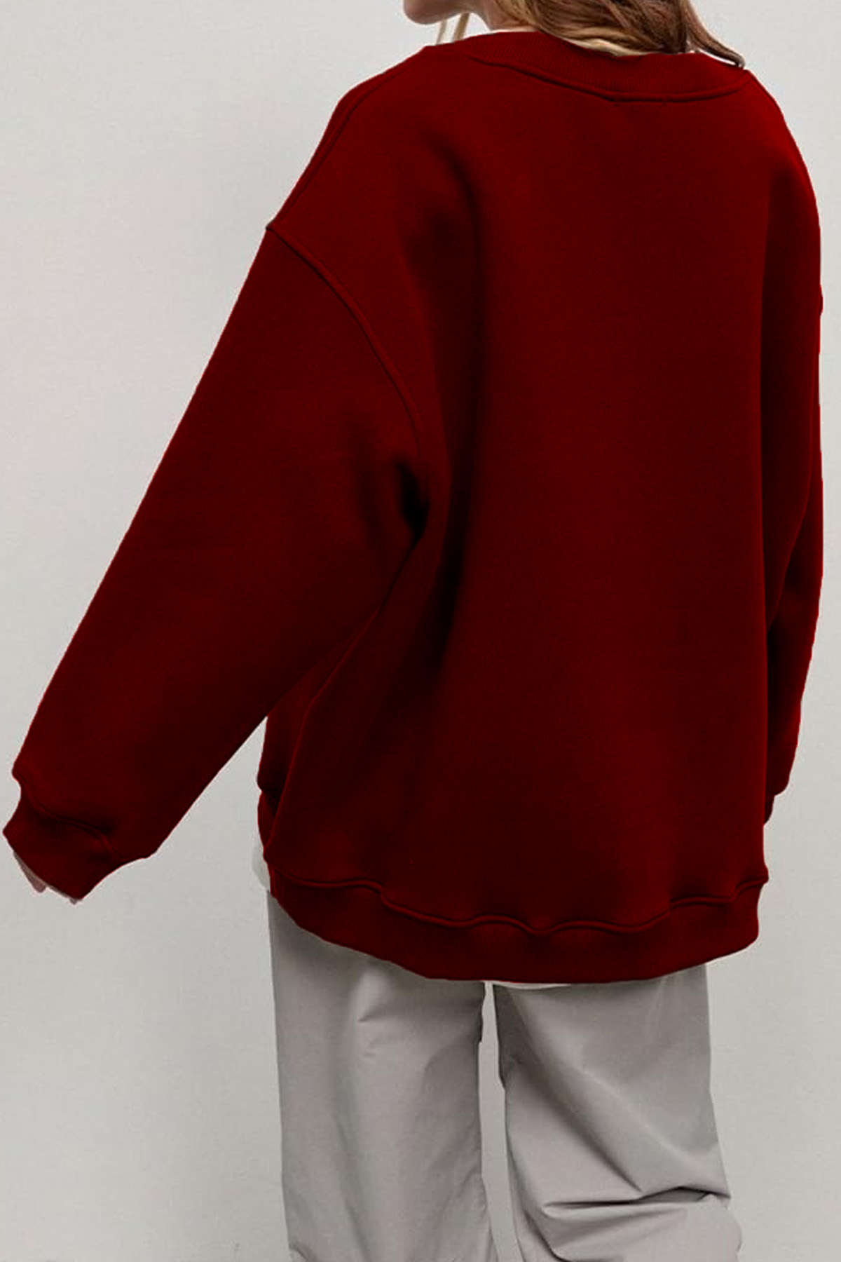 Kadın Bisiklet Yaka İçi Şardonlu, Kışlık Yumuşak Bol Sweatshirt B