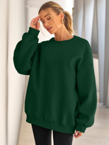 Kadın Bisiklet Yaka Basic Oversize Sweatshirt KOYU YEŞİL