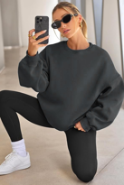 Kadın Bisiklet Yaka Basic Oversize Sweatshirt FÜME