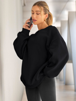 Kadın Bisiklet Yaka Basic Oversize Sweatshirt SİYAH