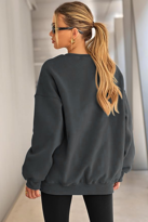 Kadın Bisiklet Yaka Basic Oversize Sweatshirt FÜME