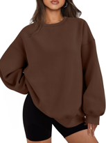 Kadın Bisiklet Yaka Basic Oversize Sweatshirt KAHVE