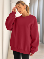 Kadın Bisiklet Yaka Basic Oversize Sweatshirt KIRMIZI