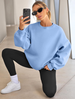 Kadın Bisiklet Yaka Basic Oversize Sweatshirt BEBE MAVİ