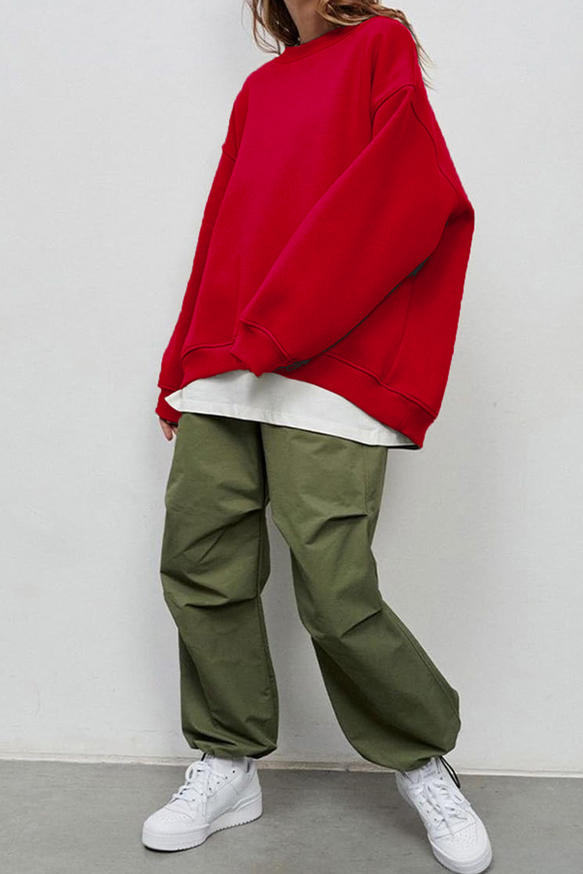 Kadın Bisiklet Yaka İçi Şardonlu, Kışlık Yumuşak Bol Sweatshirt K