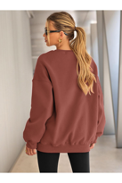 Kadın Bisiklet Yaka Basic Oversize Sweatshirt GÜL KURUSU