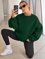 Kadın Bisiklet Yaka Basic Oversize Sweatshirt KOYU YEŞİL