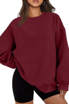 Kadın Bisiklet Yaka Basic Oversize Sweatshirt BORDO