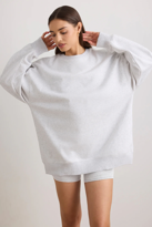 Kadın Bisiklet Yaka Basic Oversize Sweatshirt GRİ