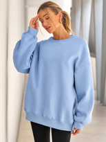 Kadın Bisiklet Yaka Basic Oversize Sweatshirt BEBE MAVİ
