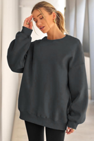Kadın Bisiklet Yaka Basic Oversize Sweatshirt FÜME