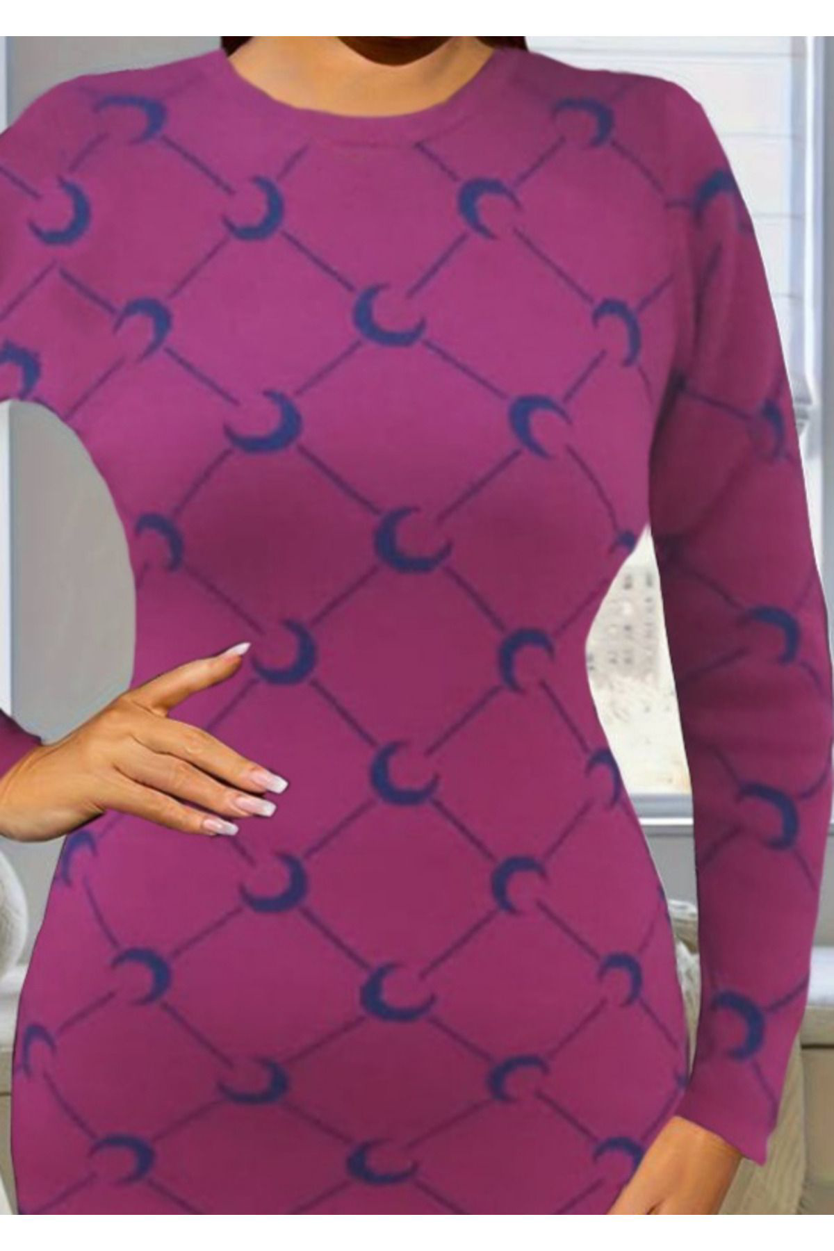 Kadın Bisiklet Yaka Uzun Kol Triko Mini Boy Elbise